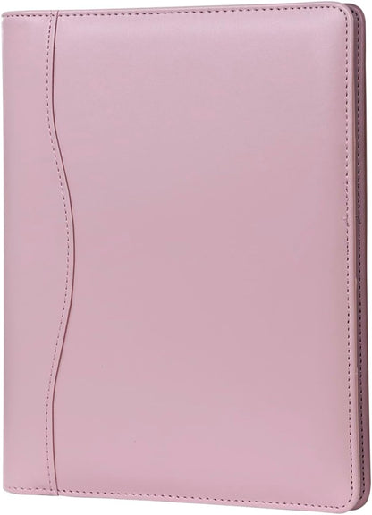 Leather Portfolio Binder 5 x 8, Mini Soft Leather Padfolio A5 Business Binder Legal Writing Pad Junior Size Document Organizer for Present Gift Kid Men Women Pink