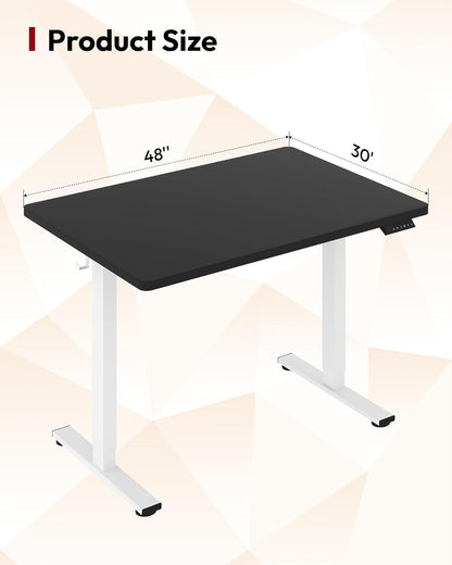 SANODESK Electric Standing Desk 48 x 30 Inches Whole-Piece Desktop Height Adjustable Stand Up Desk w/6-Button Controller Ergonomic Computer Desk for Home Office, White Frame + Black Tabletop