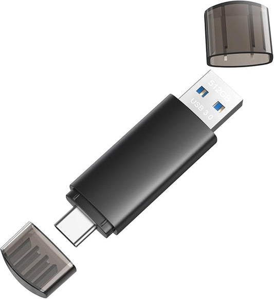 512GB USB C Flash Drive Dual USB 3.0 Flash Drive Type C + USB A Portable Type-C Flash Drive 2-in-1 USB-C Thumb Drive for Smartphone Tablet Computer Mac iPhone 16 Black
