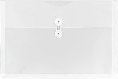 JAM PAPER Plastic Envelopes with Button & String Tie Closure - Legal Booklet - 9 3/4 x 14 1/2 - Clear - 12/Pack