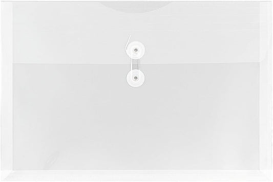 JAM PAPER Plastic Envelopes with Button & String Tie Closure - Legal Booklet - 9 3/4 x 14 1/2 - Clear - 12/Pack