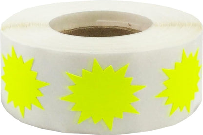 Fluorescent Yellow Color Coding Burst Labels for Organizing Inventory 1 Inch Round Circle Dots 500 Total Adhesive Stickers On A Roll