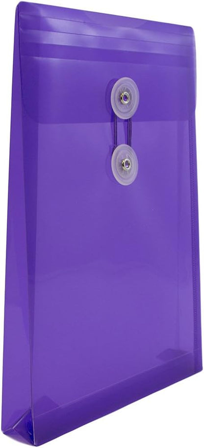 JAM PAPER Plastic Envelopes with Button & String Tie Closure - 6 1/4 x 9 1/4 - Purple - 12/Pack