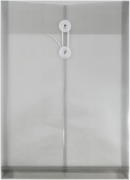 JAM PAPER Plastic Envelopes with Button & String Tie Closure - Legal Open End - 9 3/4 x 14 1/2 - Smoke Gray - 12/Pack