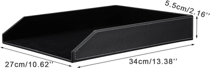 KINGFOM Letter Tray, PU Leather Paper Organizer Tray for Desk, Paper Organizer Storage Holder for Office Home or School A4 Size Black