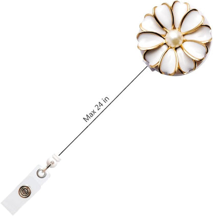 Retractable Badge Holder, ID Badge Reel with Pearl, 3 Pack (White)