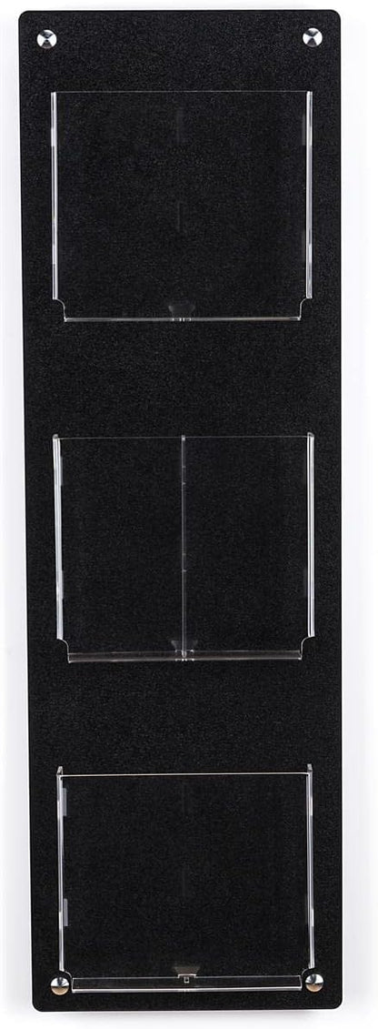 Displays2go Tiered Magazine Holder for Wall, 3-6 Adjustable Pockets, Frameless Acrylic - Black (2RP3BLK)