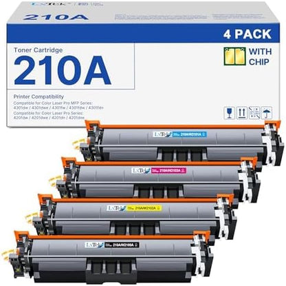 LxTek 210A 210X Toner Cartridges 4 Pack (with Chip) Replacement for HP 210A 210X W2100A W2100X Compatible with HP Color Laserjet Pro MFP 4301fdw 4301fdn Pro 4201dw 4201dn Series Printer (BCYM)