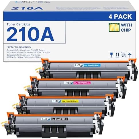 LxTek 210A 210X Toner Cartridges 4 Pack (with Chip) Replacement for HP 210A 210X W2100A W2100X Compatible with HP Color Laserjet Pro MFP 4301fdw 4301fdn Pro 4201dw 4201dn Series Printer (BCYM)