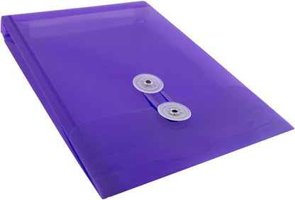 JAM PAPER Plastic Envelopes with Button & String Tie Closure - 6 1/4 x 9 1/4 - Purple - 12/Pack