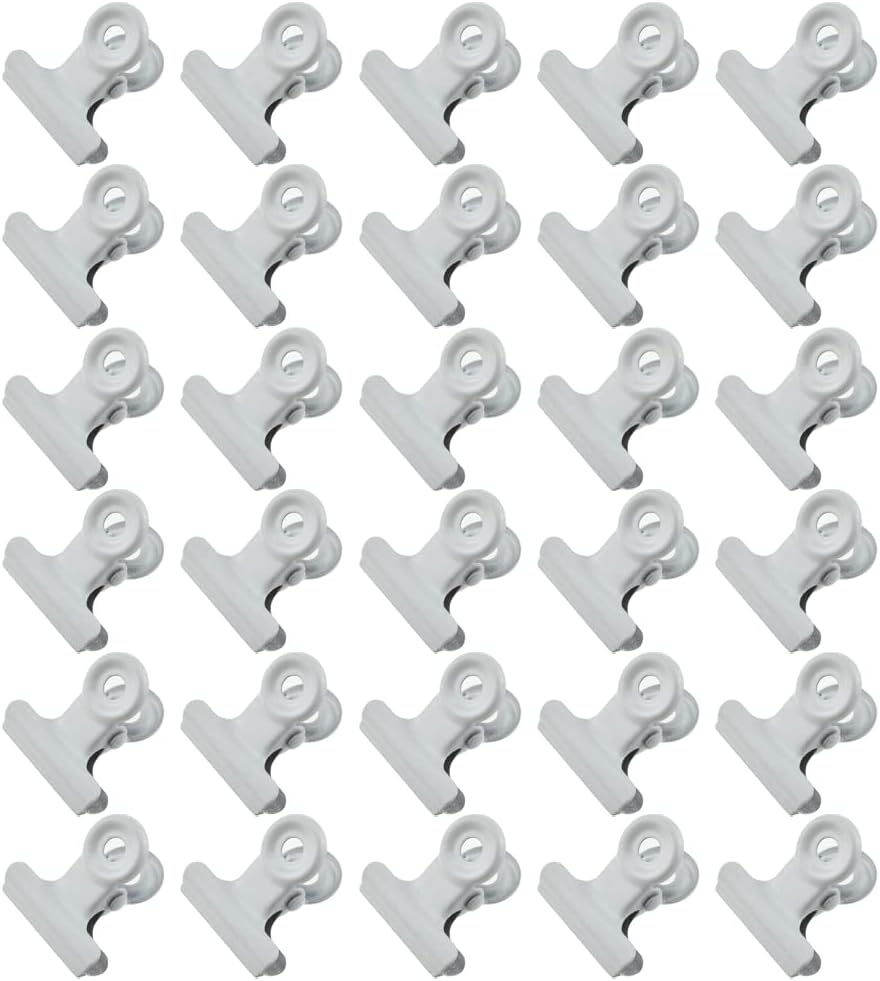 HAHIYO 0.87inch White Bulldog Clips Metal File Hinge Binder Clips Clamps Save Space Strong Spring Jaws Rock Solid Grip Book Lay Flat Deburred Edge for Hang Photos Wall Grid Dog Food 30PCS