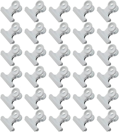 HAHIYO 0.87inch White Bulldog Clips Metal File Hinge Binder Clips Clamps Save Space Strong Spring Jaws Rock Solid Grip Book Lay Flat Deburred Edge for Hang Photos Wall Grid Dog Food 30PCS