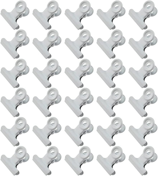 HAHIYO 0.87inch White Bulldog Clips Metal File Hinge Binder Clips Clamps Save Space Strong Spring Jaws Rock Solid Grip Book Lay Flat Deburred Edge for Hang Photos Wall Grid Dog Food 30PCS