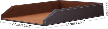 KINGFOM Letter Tray, PU Leather Paper Organizer Tray for Desk, Paper Organizer Storage Holder for Office Home or School A4 Size Brown