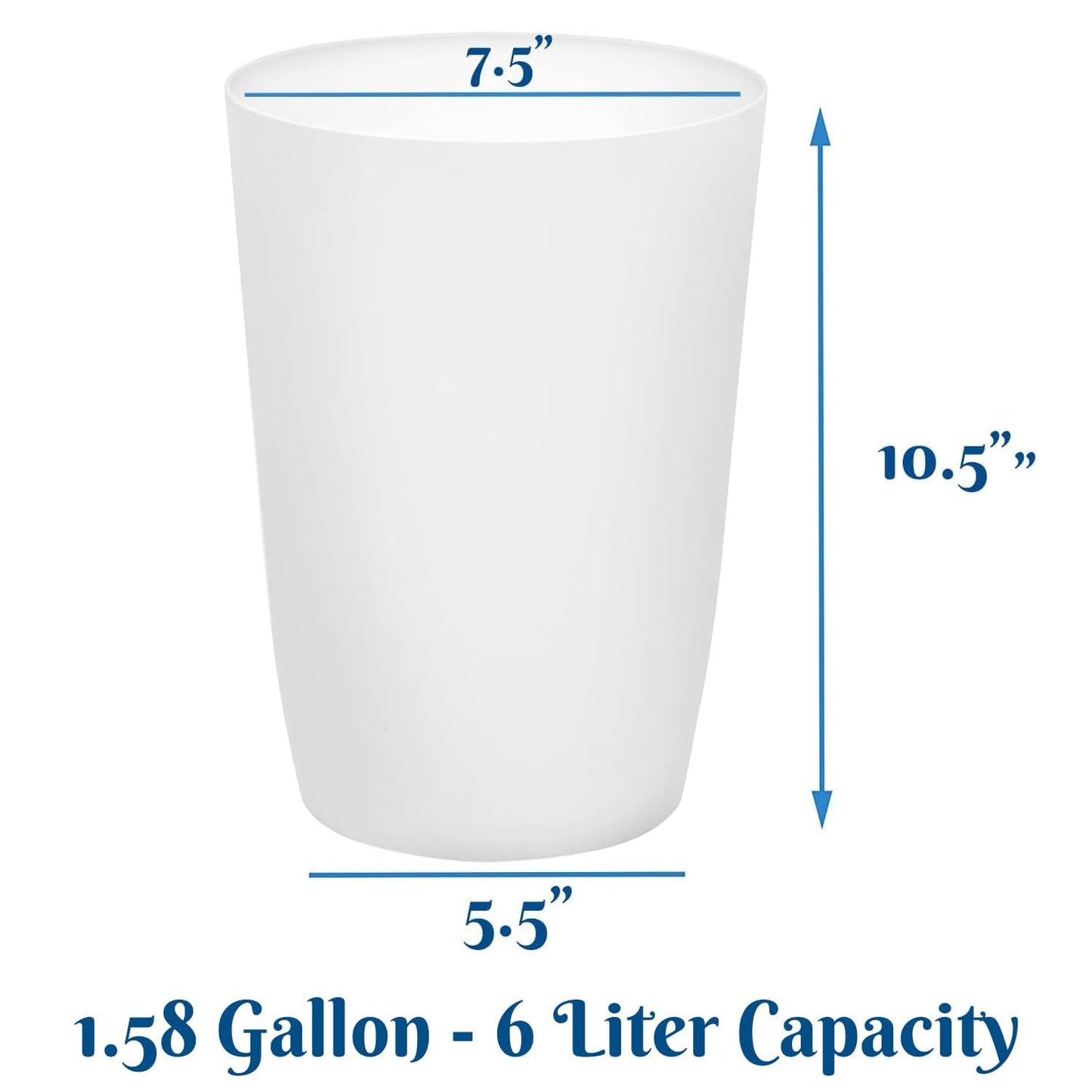 HOLDN’ STORAGE Small Trash Can - 1.58 Gallon Open Top Waste Bin, Compact Waste Can Perfect for Bathroom, Kitchen, Office, Dorm - Durable Garbage Can - Glossy White