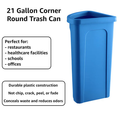 Recycling Bin, 21 Gallon Corner Round Trash Can, Crack-Resistant, Commercial Durable Garbage Can, Reinforced Bottom, Ideal for Home, Kitchen, Bar, Hotel, Restaurant, School