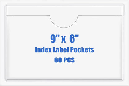 Origin-Joy 60 PCS Self Adhesive Index Card Pockets with Top Open, Clear Plastic Label Holder for Cards of Note, Library and Business, Adhesive Label Pockets & Card Holder (9 x 6 inch)