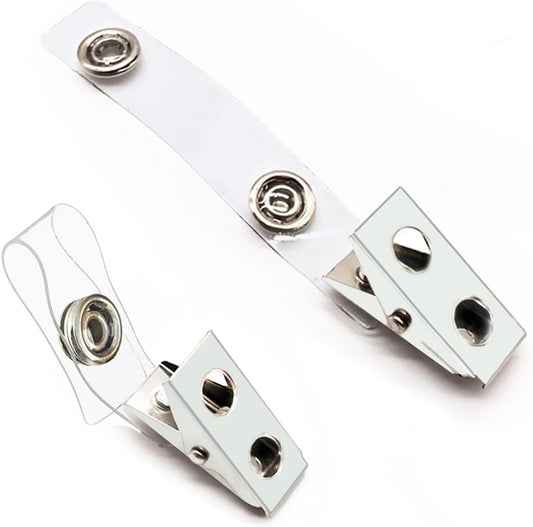 200Pcs Premium Metal Badge Clips with Clear PVC Straps for ID Cards, Badge Holders, Name Tags, Work Badges