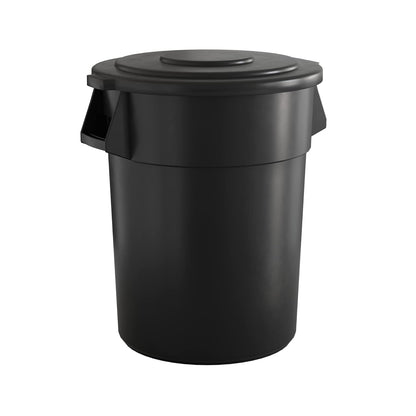 55 Gallon Black Round Commercial Trash Can with Lid