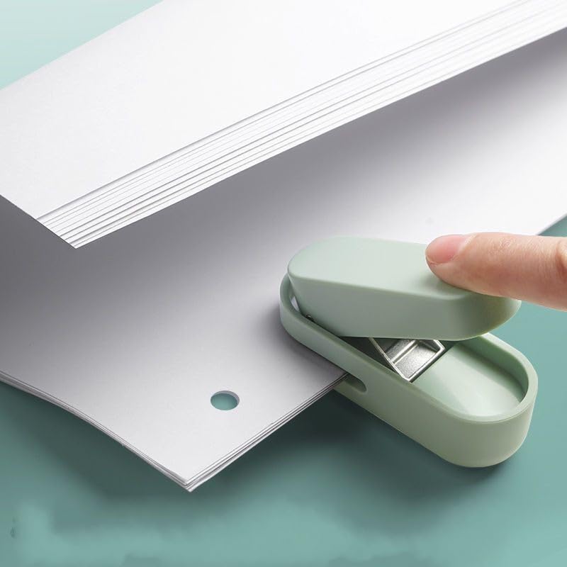 Knamoda Mini Small Hole Puncher Green Color, 10 Sheet Paper Hole Puncher Capacity Single Hole Puncher for Office Use Or Gift for Students (Green)