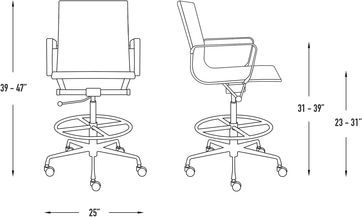 Laura Davidson Furniture SOHO II Ribbed Drafting Chair for Standing Desks, Standing Desk Chair - Ergonomically Designed, Draft Height, Arm Rest & Cushion, Made of Fabric, Coral Pink Fabric
