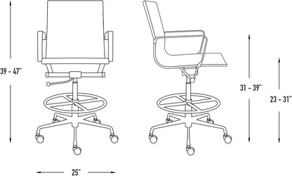 Laura Davidson Furniture SOHO II Ribbed Drafting Chair for Standing Desks, Standing Desk Chair - Ergonomically Designed, Draft Height, Arm Rest & Cushion, Made of Fabric, Coral Pink Fabric
