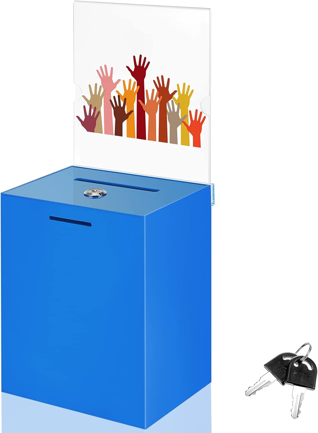 Marsui Acrylic Suggestion Box Large Donation Box 16 x 6.7 x 5 Inch Safe Ballot with Lock and Sign Holder for Voting Charity Business Cards Collection Display Ticket Comment(Blue)