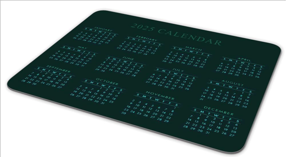 Calendar Mouse Pad, Gaming Mouse Mat with Custom Design, Non-Slip Rubber Base MousePads for Office Home Laptop Travel, 9.5"x7.9"x0.12" Inch (2025 Calendar Black Background)