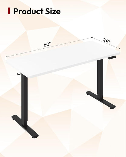 SANODESK Electric Standing Desk 60 x 24 Inches Whole-Piece Desktop Height Adjustable Stand Up Desk w/6-Button Controller Ergonomic Computer Desk for Home Office, Black Frame + White Tabletop