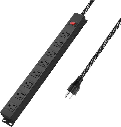 8 Outlet Power Strip - Metal Power Strip with Switch,Wide Spaced Moutable Surge Protector 1200J,6ft 14Awg Braided Cord,Home Office Industrial Garage Commercial