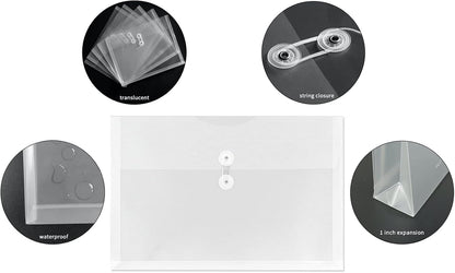 Yoeejob Plastic Envelopes Legal Size with String Tie Closure, Clear Poly Envelope Expandable Plastic Folders, Document Paper File Organizer for Home Work Office, 24 Pack, White