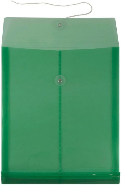 JAM PAPER Plastic Envelopes with Button & String Tie Closure - Letter Open End - 9 3/4 x 11 3/4 - Green - 12/Pack
