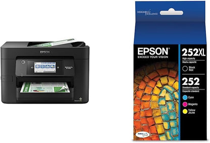 Epson® Workforce® Pro WF-4820 Wireless Color Inkjet All-in-One Printer, Black, Large & T252 DURABrite Ultra Ink High Capacity Black & Standard Color Cartridge Combo Pack (T252XL-BCS)