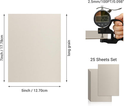 25 Pcs Book Board, Binder Board, Cover Board, Heavy Duty Chipboard for Book Binding, DIY Cardboard (Gray, 5 x 7 Inch 100PT)