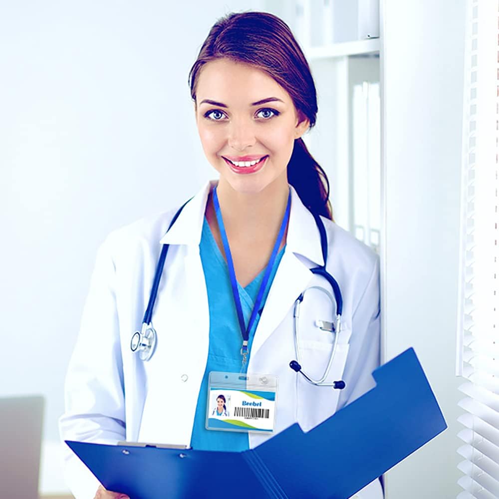 Beebel ID Badge Holder Lanyards with Waterproof Badge Card Bulk Lanyard for Name Tags Holders(Orange)