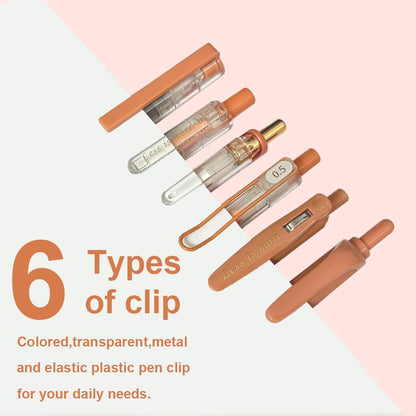 6 Count Pastel Gel Ink Pen Set,Cute Note Taking 0.5mm Fine Point Retractable 5 Count Black Ink Pens with 1 Count Highlighter for Writing, Journaling, School, Office (Caramel Brown)