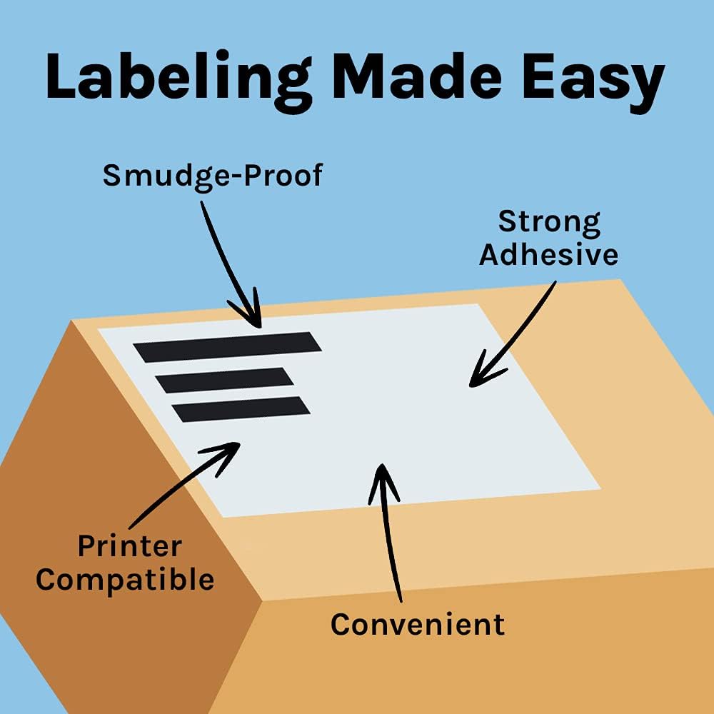 Premium Label Supply White Sticker Half Sheet Labels – 8.5" x 5.5" – Laser/Inkjet Compatible – (2 per Sheet), 25 Sheets - 50 Total Adhesive Labels