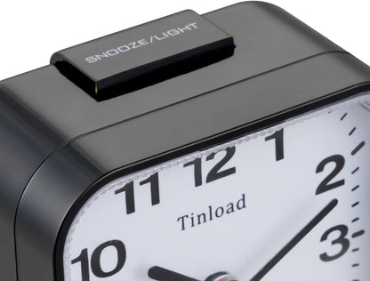 Small Battery Analog Alarm Clock Silent Non Ticking, Ascending Beep Sounds, Snooze,Light Functions (Black-B)