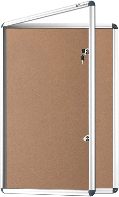 VIZ-PRO Tamperproof Lockable Cork Noticeboard Class 1 Aluminium Framed 48x36 Inches