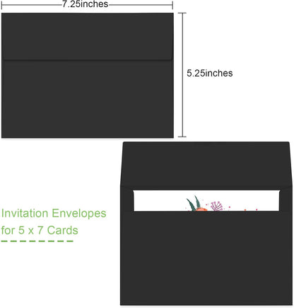 50 Packs 5x7 A7 Envelopes for Invitations, Photos, Greeting Cards - Self Seal for Weddings, Mailing (Black)