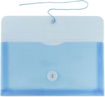 JAM PAPER Plastic Envelopes with Button & String Tie Closure - #10 Business Booklet - 5 1/4 x 10 - Blue - 3/pack