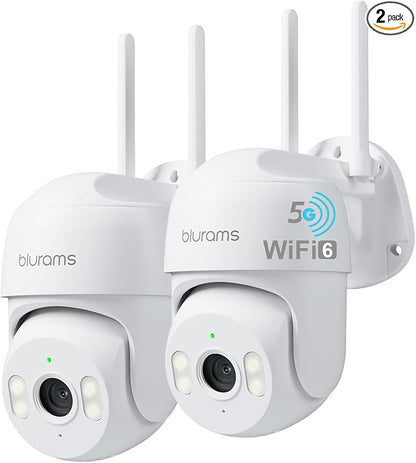 blurams 2K Security Camera Outdoor, Pan-Tilt Outdoor Camera Wired w/360° View, Motion Tracking, 2.4/5GHz WiFi 6, 2-Way Audio, Weatherproof, Free Person/Motion Detection, 24/7 Recording 2Pack