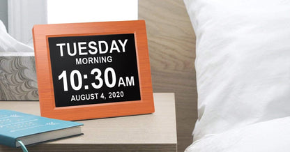 American Lifetime 【New 2025】 Dementia Clock Large Digital Clock for Seniors, Alzeimer Clock Large Display with Custom Alarms, Clock with Day & Date for Elderly, Digital Calendar Brown Wood