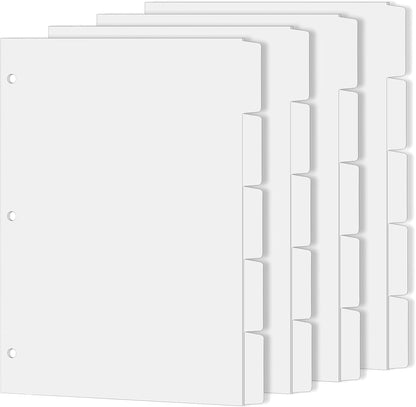 Binder Dividers for 3 Ring Binder, 1/5 Cut Tabs, Letter Size, Blank Write On Page Dividers with 5 Big Tabs for School Office Home, 4 Sets, 20 Dividers, White