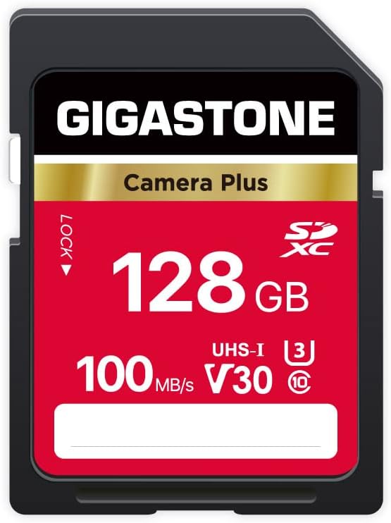 GIGASTONE 128GB SD Card, Camera Plus, V30 U3 SDXC Memory Card High Speed UHD Video Compatible with Canon Digital Camera, with 1 Mini case
