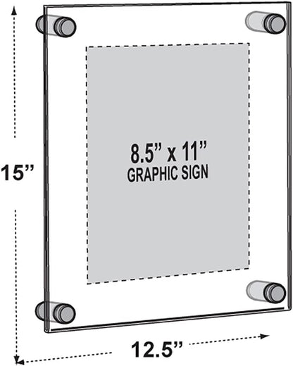 Azar Displays 105514-BLK Acrylic Floating Double Panel Wall Frame,8.5" x11" Graphic Size, Overall Frame Size: 12.5" x 15", Black