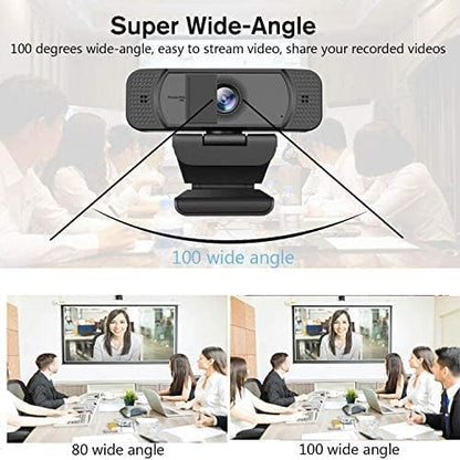 1080P Webcam with Microphone for PC Streaming, Web Camera for Desktop with Privacy Cover, 100° Wide Angle, Auto Light Correction, USB Plug&Play Web Cam for OBS/Gaming/Zoom/Skype/FaceTime/Teams/Twitch