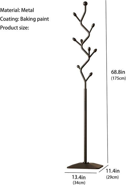 Tree-shaped coat rack stand,Metal coat tree with 8 Hooks and sturdy cast iron base,Heavy Duty coat rack freestanding coat hanger stand for Clothes Hats Scarfs Purses (black)
