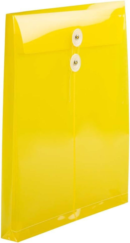 JAM PAPER Plastic Envelopes with Button & String Tie Closure - Letter Open End - 9 3/4 x 11 3/4 - Yellow - 12/Pack