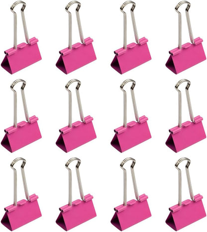 JAM PAPER Colorful Binder Clips - Large - 1 1/2 Inch (41 mm) - Pink Binderclips - 12/Pack
